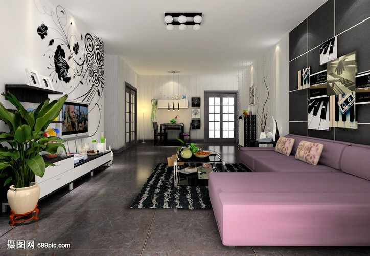 現(xiàn)代黑白灰風(fēng)格客廳效果圖